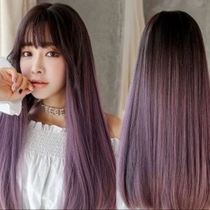 purple lilac lavender bangs wig super long